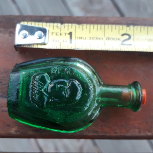 Vintage Glass Bottle with Lid Benjamin Franklin Green Art Glass Dollhouse - Picture 6 of 11